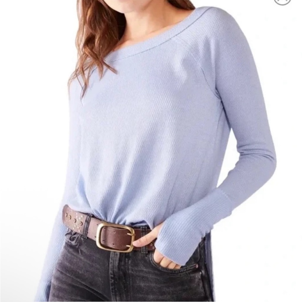We The Free FREE PEOPLE Snowy Oversized Thermal Top Blue Rain XS Thumbholes